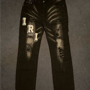 Black Distressed Amiri Jeans with Letter Patches